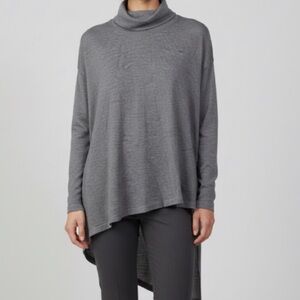 Eileen Fisher Merino Wool Turtleneck Sweater Size Small Grey Asymmetrical Hem